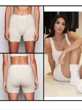 SKIMS Cotton Rib Boxer In Bone S NWT